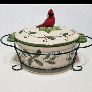 Temptations by Tara Cardinal 9oz Oval Casserole w/Lid & Wire Holder/Rack